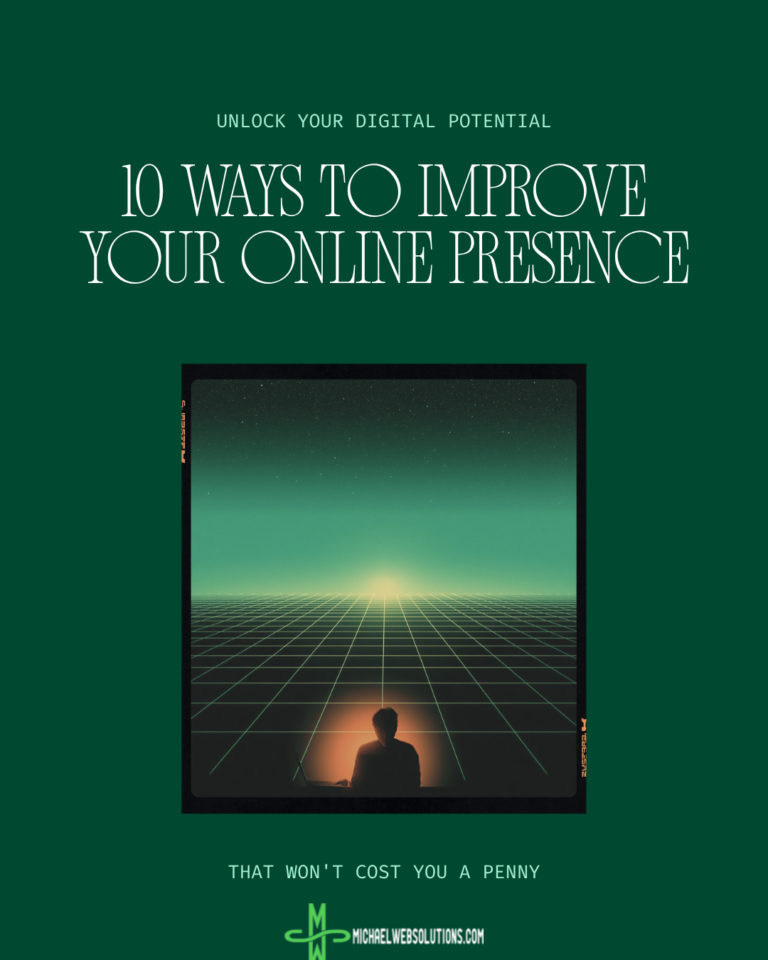 Retro VHS-style movie poster graphic promoting 10 free ways to improve your online presence