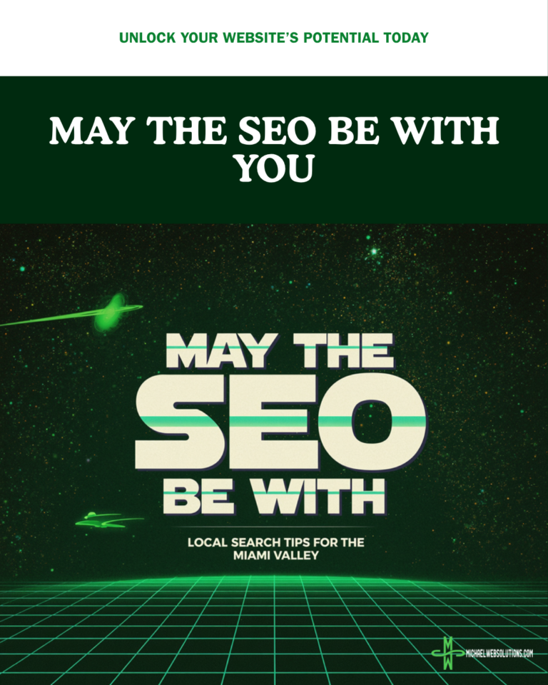80s VHS-style movie poster graphic for local SEO tips in the Miami Valley